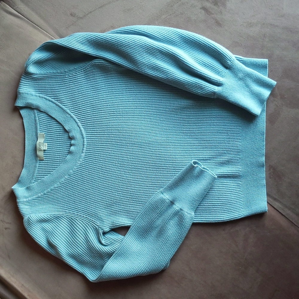 LOFT Scoop neck ribbed sweater in dusty blue, size M